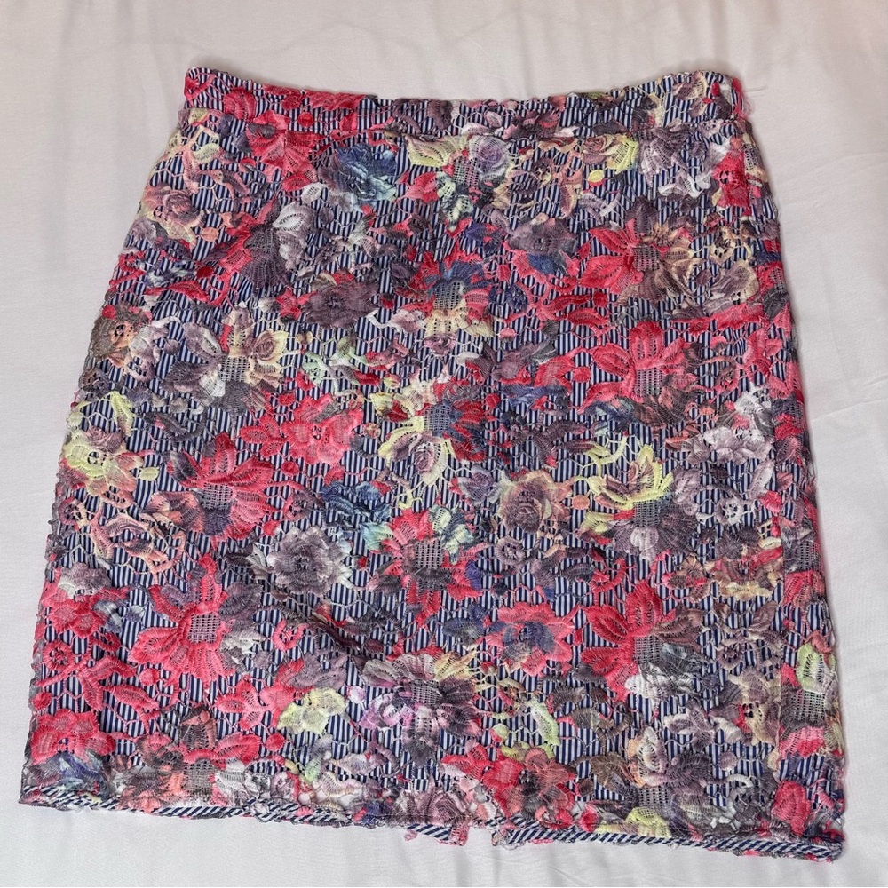 Halogen Pink and White Ruched Mini Pencil Skirt